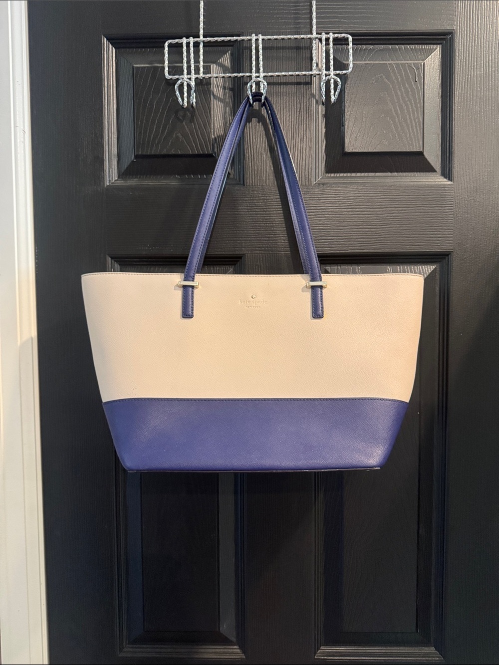kate spade Cream and Blue Colorblock Leather Tote - Picture 1 of 12